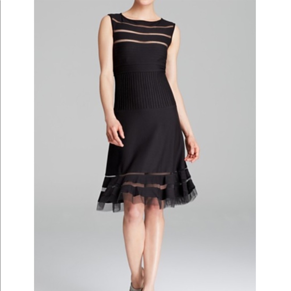 Tadashi Shoji Sleeveless Black Mesh Jersey Dress